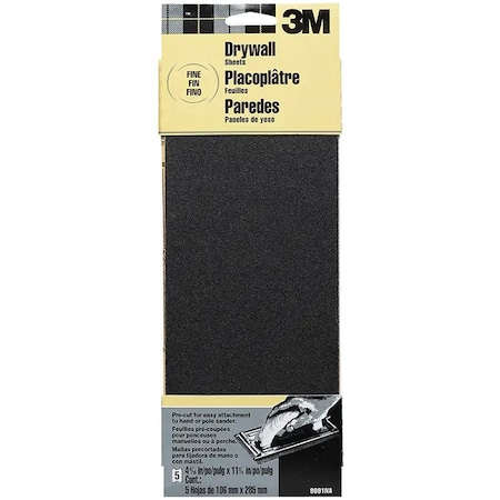 3M 4-3/16" x 11" Drywall Adhesives Drywall Sanding Sheet, Fine, PK 5 9091